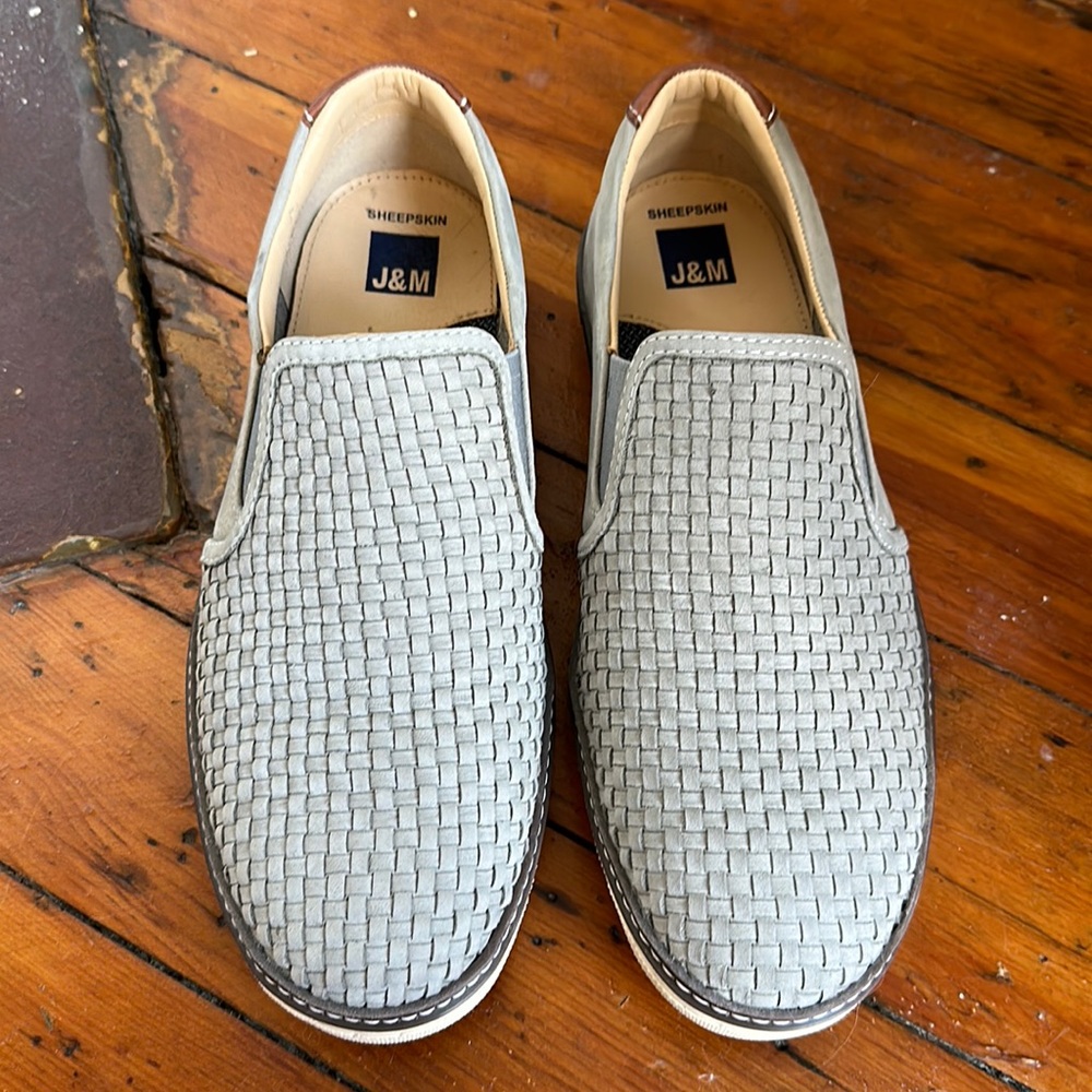 New grey slip on shoes with suede woven pattern not worn, no box size 9.5M